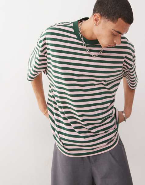 COLLUSION – Luźny T-shirt o fasonie skater, w zielone paski - view 1