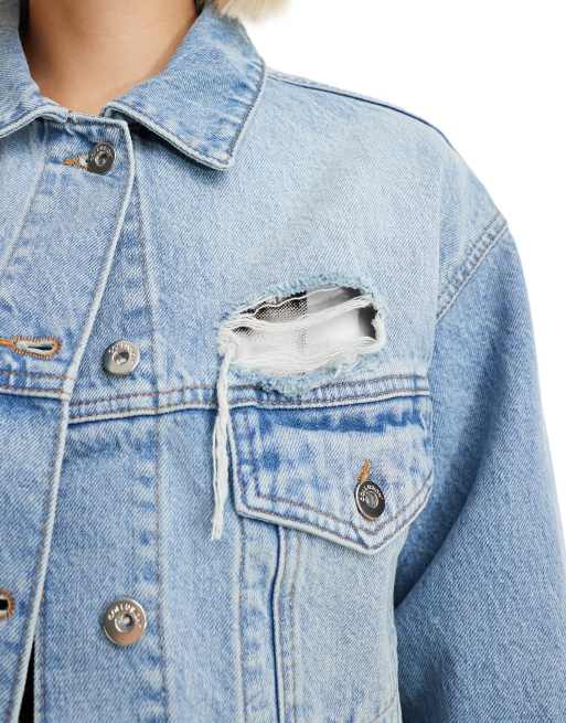 COLLUSION - Lyseblå trucker-jakke med flænger i denim - Del af sæt, 4 af 4