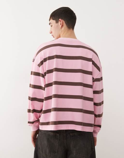 COLLUSION - Lyserød oversized T-shirt med striber i firkantet pasform, 3 af 5
