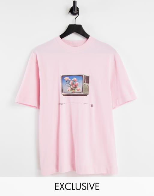 COLLUSION - Lyserød skater-t-shirt med blomstergrafik