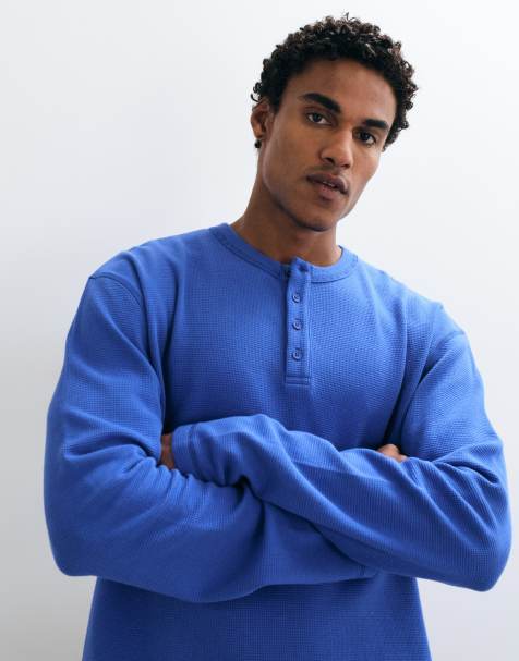 COLLUSION maglia serafino a maniche lunghe con bottoni blu - view 1