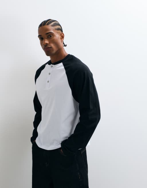COLLUSION maglia serafino a maniche raglan bianca e navy, 5 di 5