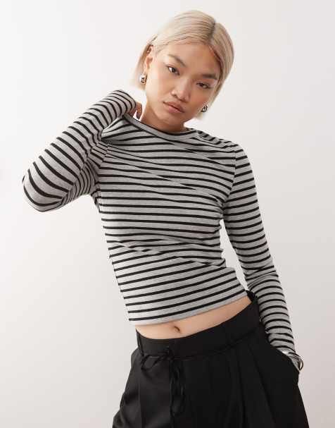 COLLUSION - Maglietta a maniche lunghe aderente grigia a righe - view 1