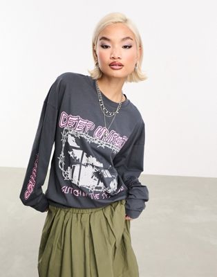 COLLUSION washed graphic long sleeve oversized t-shirt in grey - ASOS Price Checker