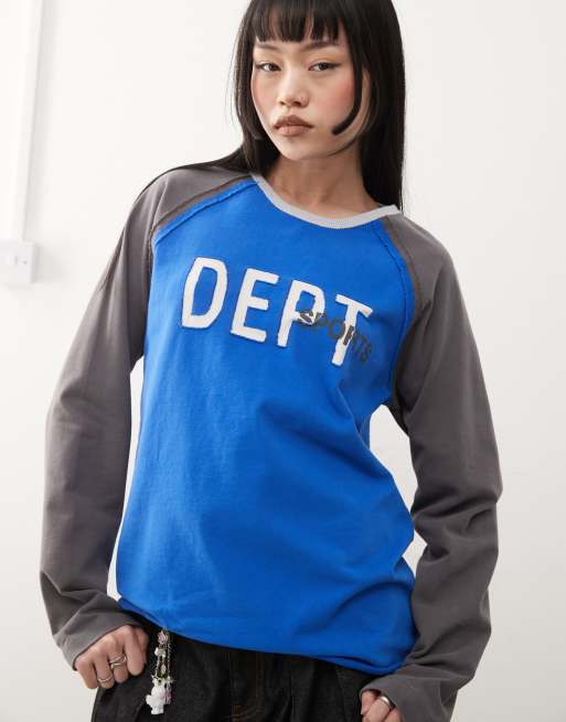 COLLUSION - Maglietta stile rétro multicolore con applicazione e maniche lunghe raglan