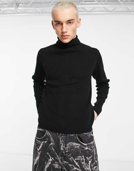 COLLUSION - Maglione con collo in maglia a coste nero