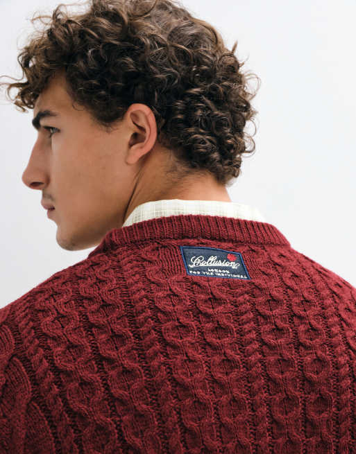 COLLUSION maglione girocollo a trecce effetto vissuto bordeaux, 3 di 5