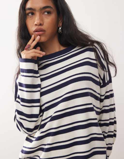 COLLUSION - Maglione girocollo blu navy a righe