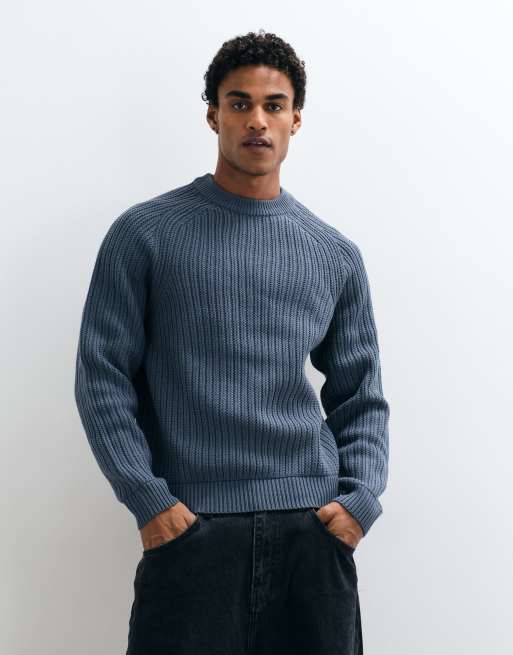 COLLUSION maglione lavorato a maglia a coste inglesi con maniche raglan blu, 4 di 5