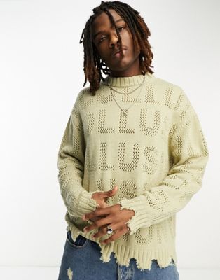 COLLUSION knitted crew neck branded jumper in stone - ASOS Price Checker