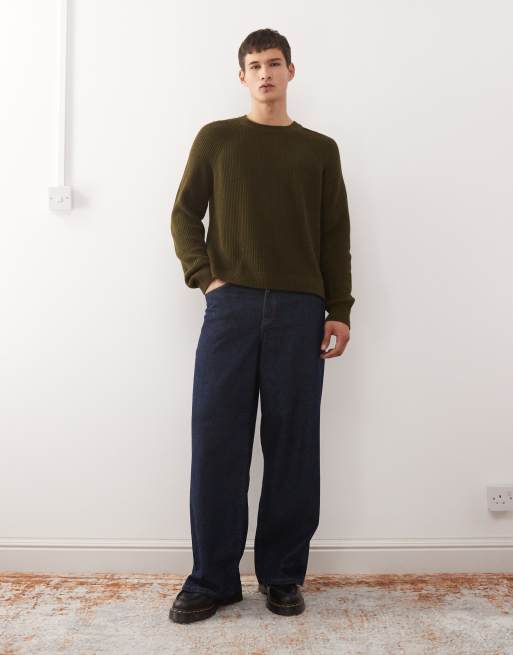 COLLUSION - Maglione lavorato squadrato kaki, 2 di 5