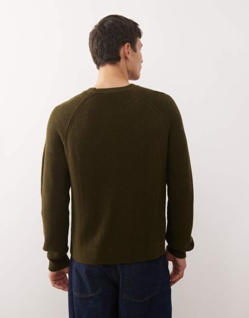COLLUSION - Maglione lavorato squadrato kaki, 3 di 5