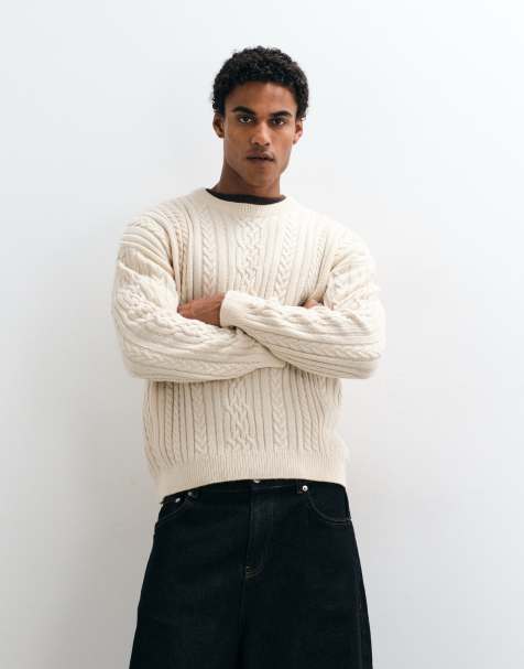 COLLUSION maglione oversize a trecce con girocollo in ecru - view 1