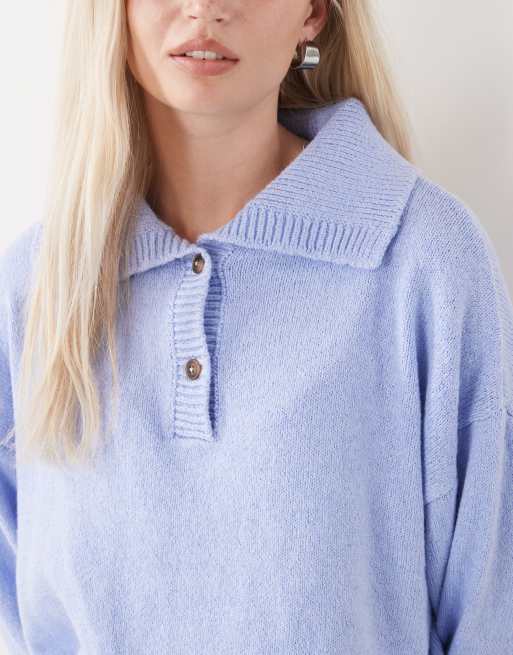 COLLUSION - Maglione oversize blu tenue con bottoni in coordinato, 4 di 4