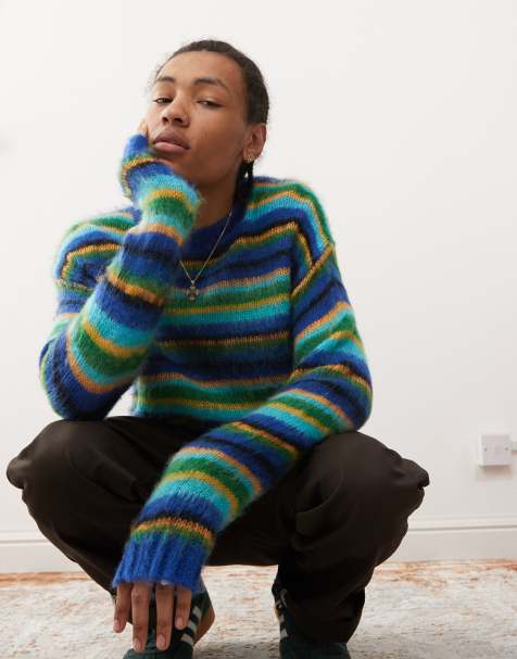 COLLUSION - Maglione oversize girocollo spazzolato verde a righe - view 1
