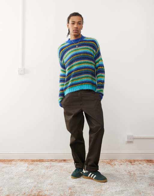 COLLUSION - Maglione oversize girocollo spazzolato verde a righe, 2 di 4