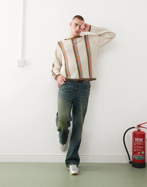 COLLUSION - Maglione stile polo all'uncinetto grigio a righe - view 1