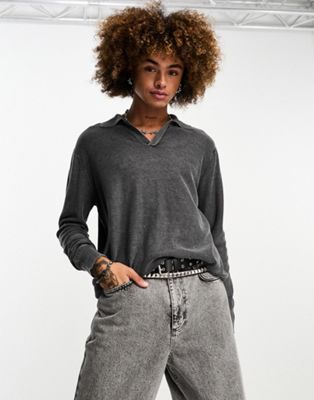 COLLUSION distressed knitted polo jumper in washed grey - ASOS Price Checker