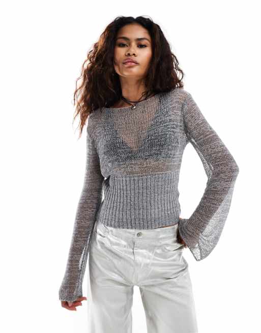COLLUSION - Maglione testurizzato in maglia sottile, colore grigio mélange