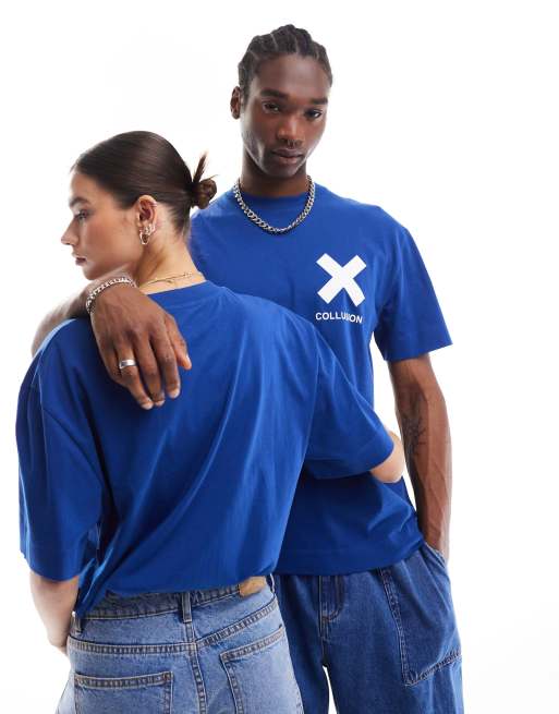 COLLUSION – Marinblå t-shirt i unisex-modell med X-logga
