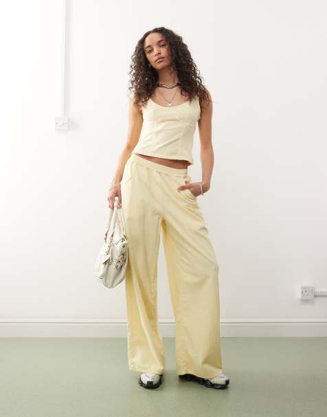 COLLUSION linen look XL baggy trouser in buttermilk