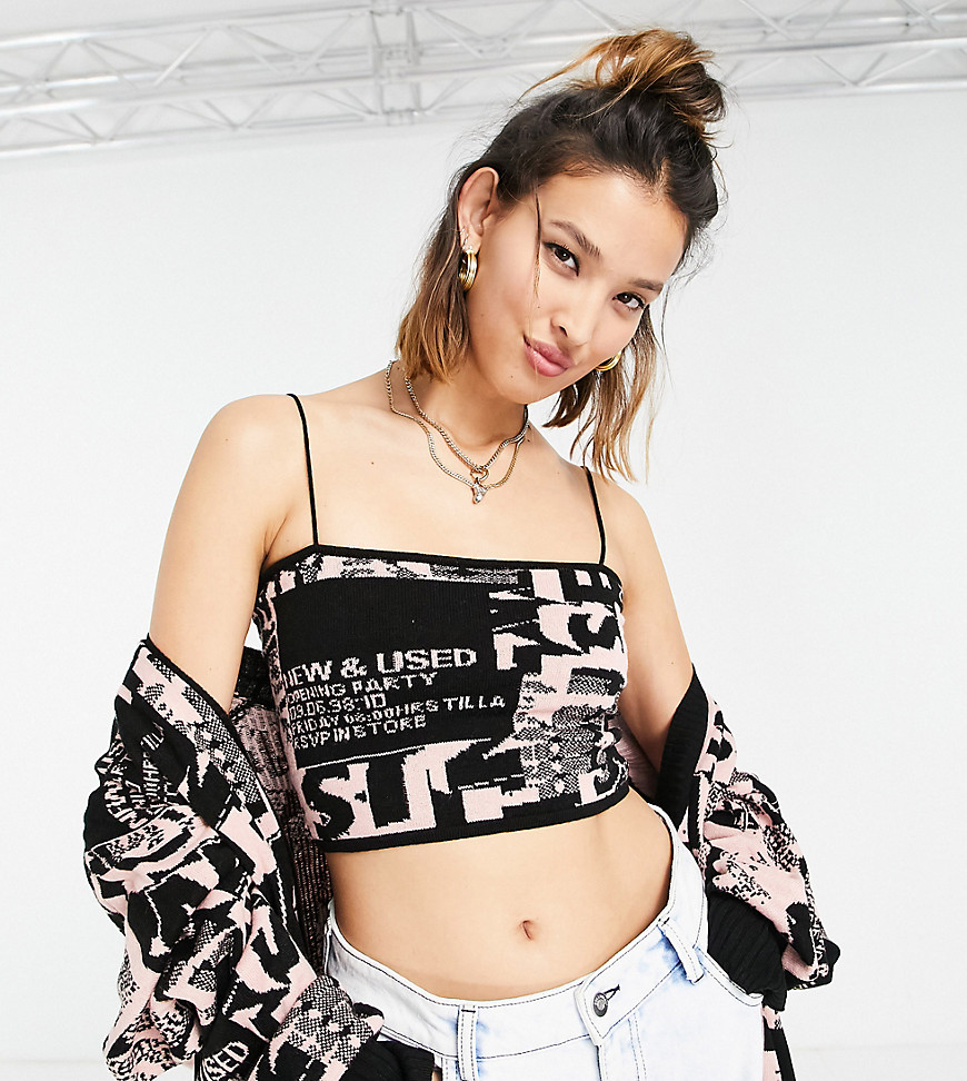 COLLUSION matching knit crop top in text jacquard-Multi