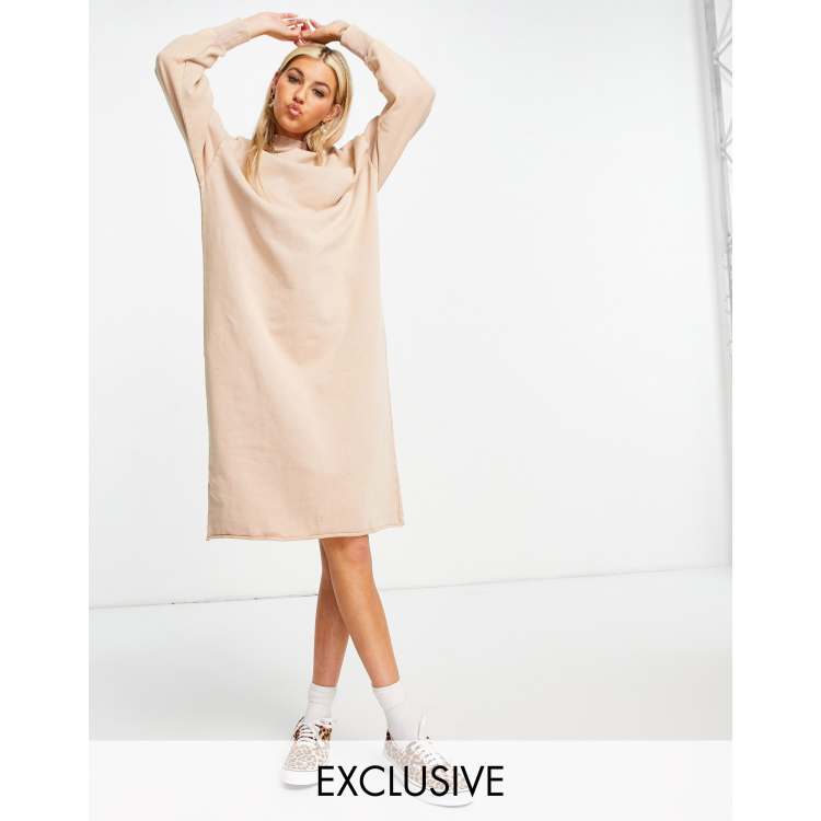 COLLUSION maxi acid wash sweatshirt dress in fawn