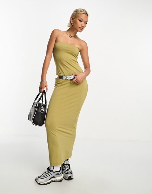 COLLUSION - Maxi bandeau-jurk in olijfgroen