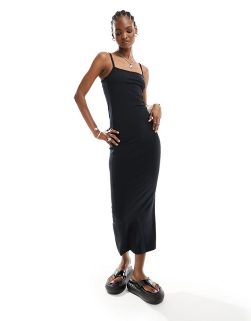 COLLUSION - Maxi cami jurk met vierkante hals in zwart