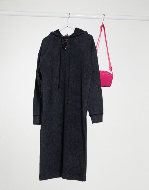 COLLUSION maxi hoodie dress in acid wash grey