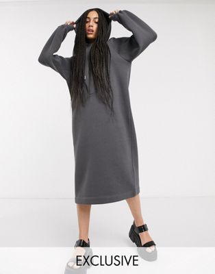 COLLUSION maxi hoodie dress in charcoal-Grey
