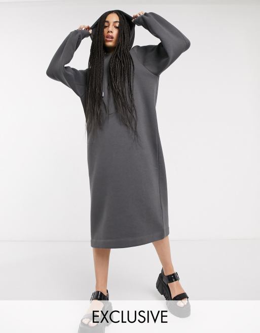 COLLUSION maxi hoodie dress in charcoal