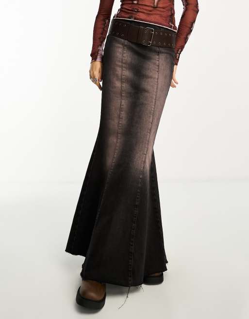 COLLUSION – Maxi-Jeansrock in rosa Waschung mit Schwalbenschwanz-Design