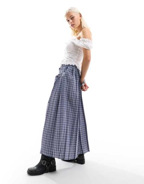 COLLUSION maxi kilt skirt in blue skater check - view 1