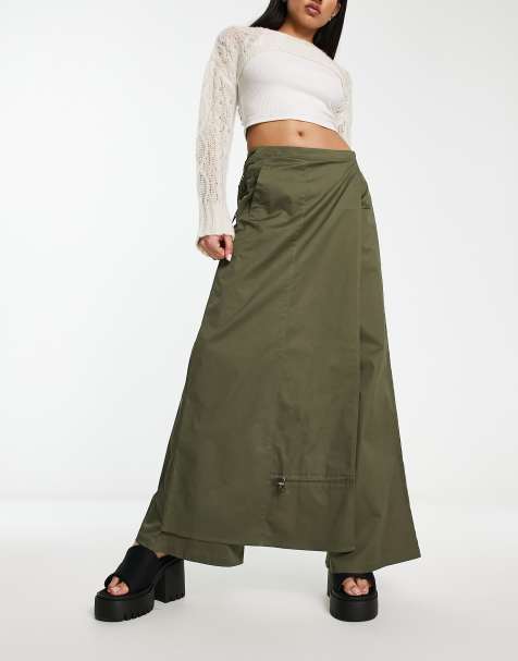 COLLUSION maxi pants skirt in khaki - view 1