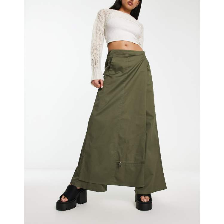 COLLUSION maxi pants skirt in khaki | ASOS