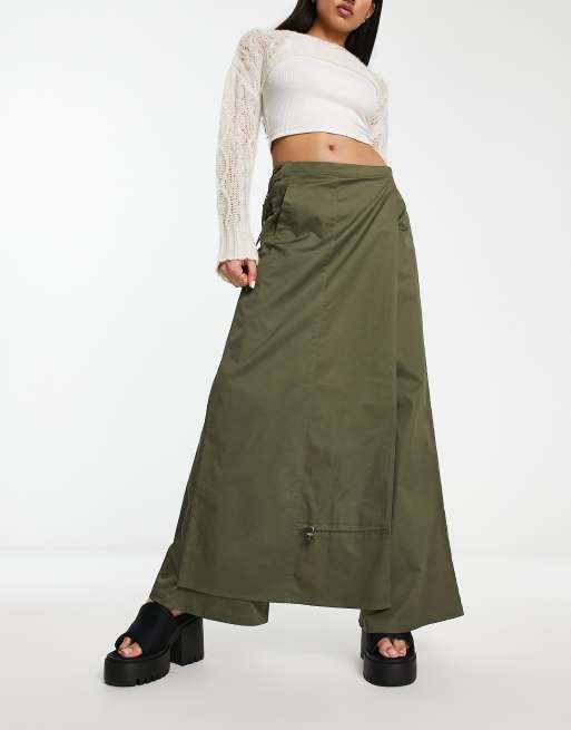 COLLUSION maxi pants skirt in khaki