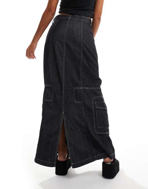 COLLUSION - Maxi rok van lichtgewicht denim met contrasterende stiksels, 2 van 5