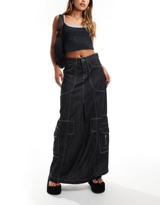 COLLUSION maxi skirt in lightweight denim with contrast stitch | ASOS