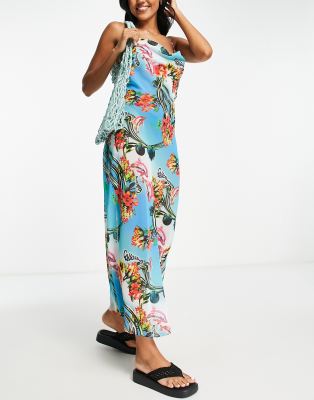 COLLUSION - Maxi-Strandkleid aus Netzstoff mit Blumenmuster-Bunt