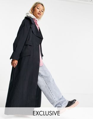 COLLUSION maxi trench coat in navy