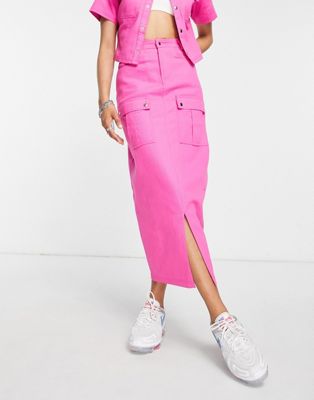 COLLUSION maxi utility skirt in pink