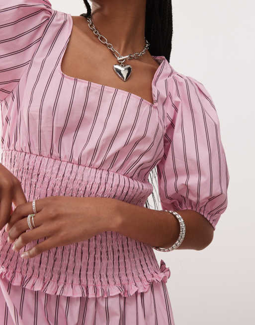 COLLUSION – Maxikleid in Rosa gestreift mit Raffung in der Taille, 2 von 4