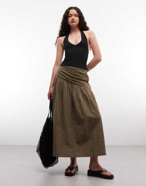 COLLUSION - Maxinederdel med lav talje og grønt tern - view 1