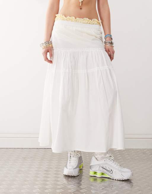 COLLUSION - Maxirok van poplin met verlaagde taille en ruches in wit, 2 van 5