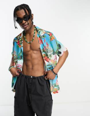 Collusion Mesh Beach Shirt In Floral Print-multi In Multi