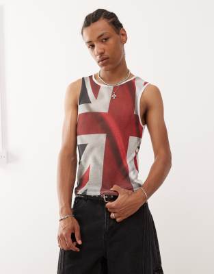 COLLUSION Mesh festival vest with union jack print - view 1