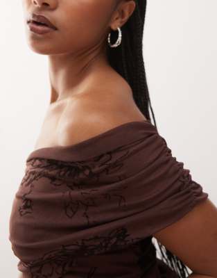 Collusion Mesh Flocked Top In Brown