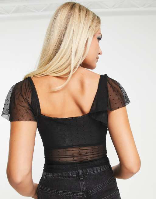 Corset Top With Frill Black