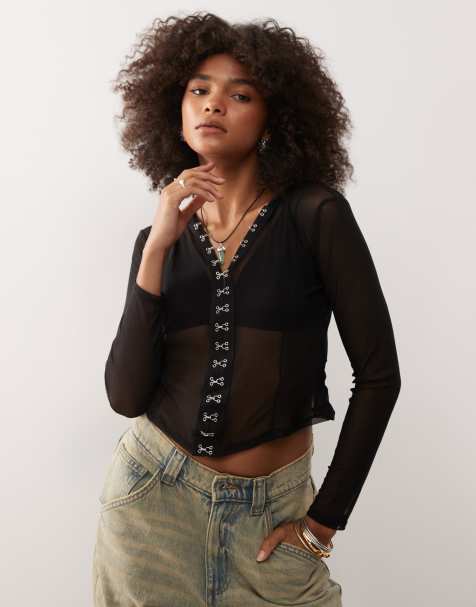 COLLUSION mesh hooded jacket with hook and eye detailing in black - view 1